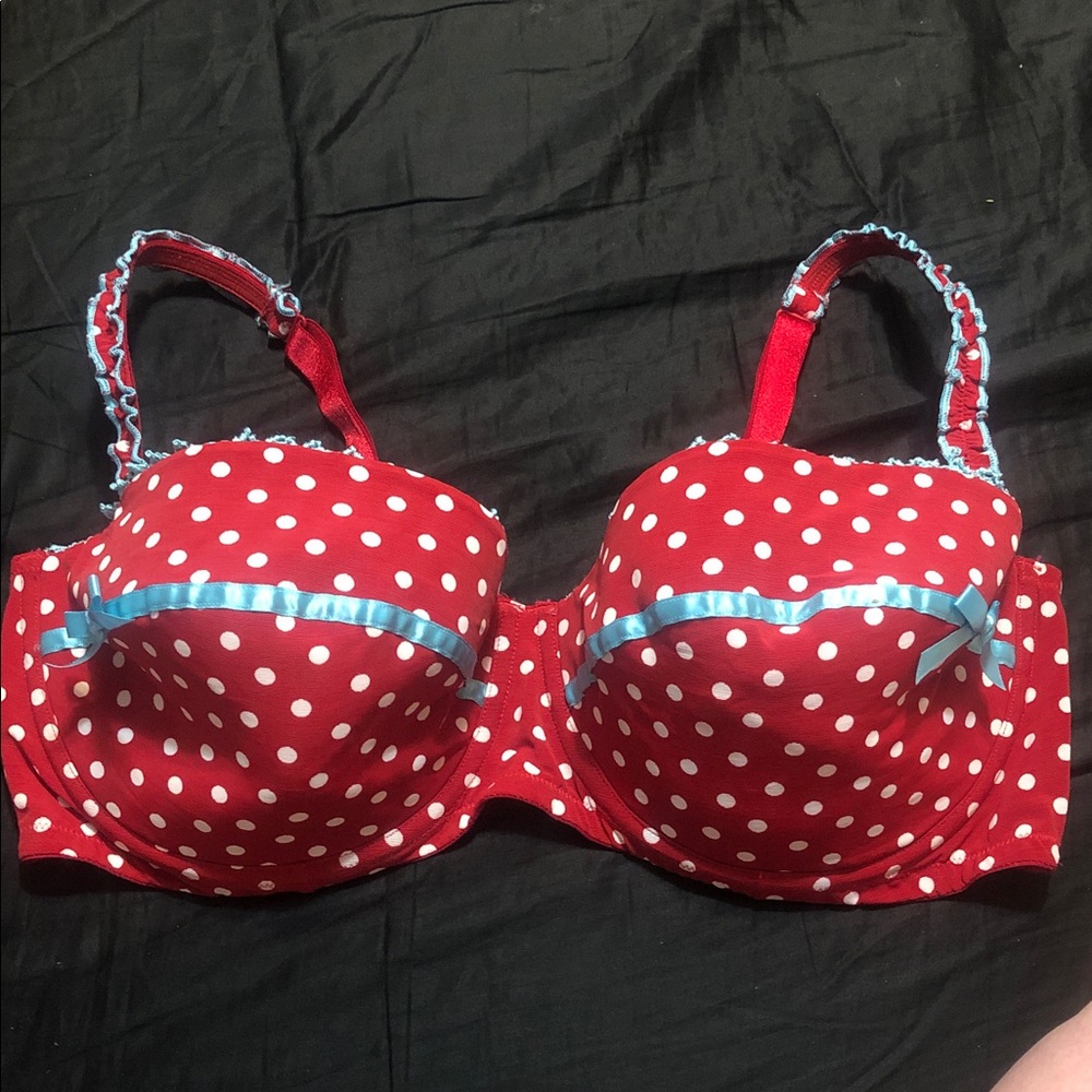 Cacique Red white and Blue Polka Dot Bra 44DD underwire super cute!